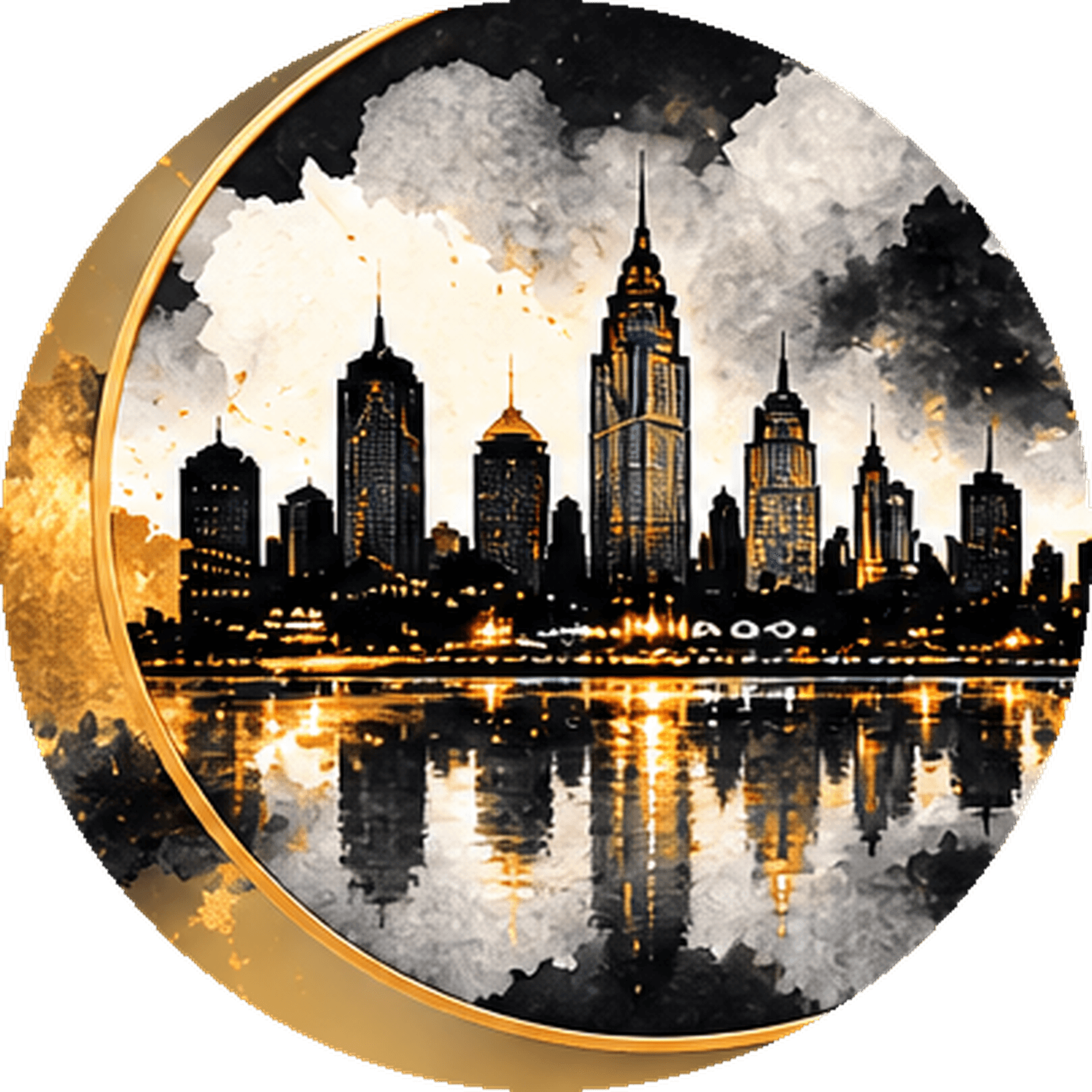 The Vault watercolor Kansas City skyline symbol